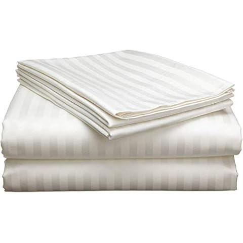 Ashley Mills 100% Egyptian Cotton 4Pcs Sheets Set TwinXL 800 Thread Count 18" Deep Pocket Luxury Super Soft Hotel Class TwinXL Size Bed Sheets - Ivory Stripe Cover