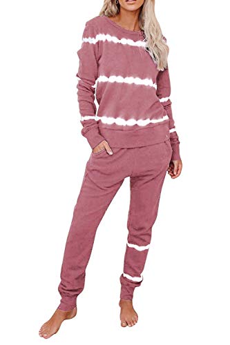 Women's Pajamas Set Sweatsuit Homewear Long Sleeve Pants Tie Dye Sets Pink L