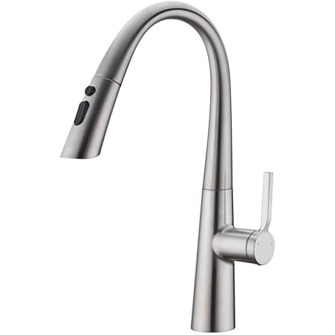 DIKUROOMS Brushed Nickel Kitchen Faucets, Kitchen Faucet with Pull Down Sprayer, High Arc Pulldown Single Handle Hole Stainless Steel Faucet, Modern Touch Pull Out Kitchen Sink Faucets for Camper Cover