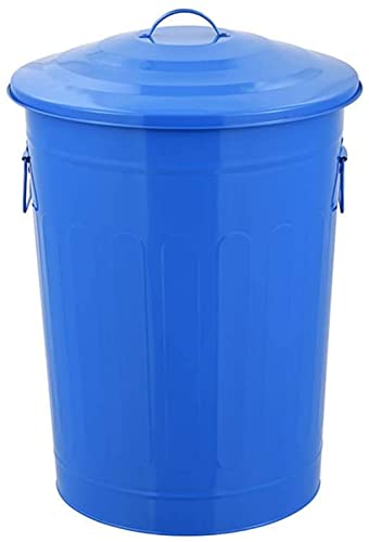 Oitto Trash Can Home Bedroom Round Iron Bucket Retro Industrial Style Trash Can Multiple Color Storage Bucket Outside Trash Can Bar Cafe Trash Can Can Trash (Color : 64L-Blue) #TOP5