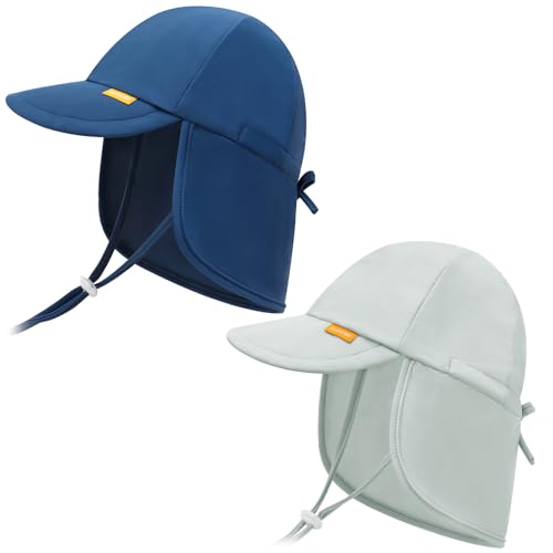 Image of UPF 50+ Baby Sun Hat, Neck Flap Protection for Toddlers | UV shield, stretch nylon spandex, adjustable back drawstring, machine washable, foldable for beach travel, sizes 0-5T
