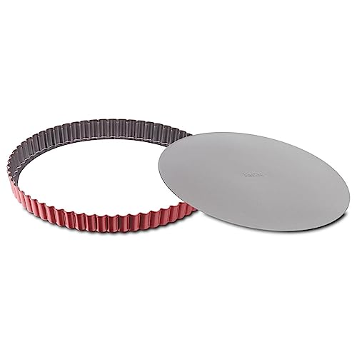 Tefal Delibake J16415 Molde tarta redondo 28 cm, forma redonda desmontable y con gran fondo extraíble, revestimiento antiadherente, fácil desmonte, de acero al carbono, con grosor 3/10, rojo