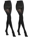 MANZI Women's 2-6 Pairs Classic Opaque Control-Top Tights with Comfort Stretch 70 Denier, L, Black-2 Pairs