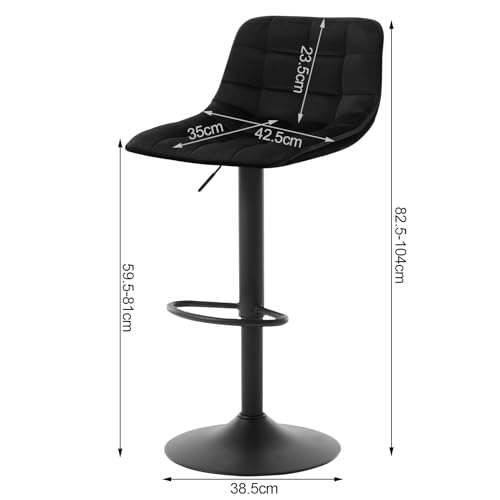 WOLTU 2er-Set Barhocker Küchenstuhl Barstuhl mit Rückenlehne und Einstellgriff, höhenverstellbar & 360° drehbar, Tresenhocker Bar Hocker aus hochwertigem Samt und Metall, Schwarz
