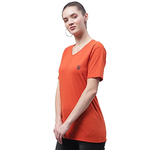 Image of Mack Jonney Women V Neck Cotton Solid Regular Fit T-Shirt-V Anthraa 001-P