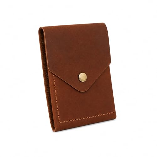 Image of The Wallet Store Flip 2.0 Genuine Leather Vertical Slim Wallet for Men | Easy Quick Card Access | Compact Front Cash Pocket & Button Lock | Minimalist Travel & Daily Carry Wallet (TAN)