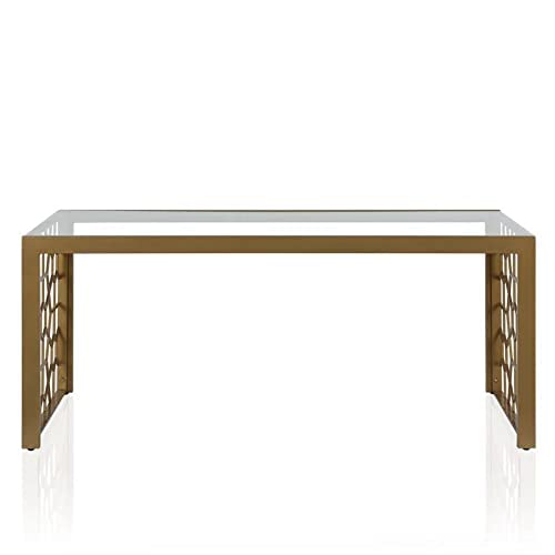 Cosmoliving By Cosmopolitan Cosmoliving Juliette Top, Soft Brass, Tempered Glass Coffee Table, 46.0 In X 24.0 In X 19.0 In #TOP3