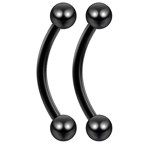 2pc 16g Black Vertical Labret Curved Lip Ring Stainless Steel Eyebrow Barbells Earrings Women 10mm