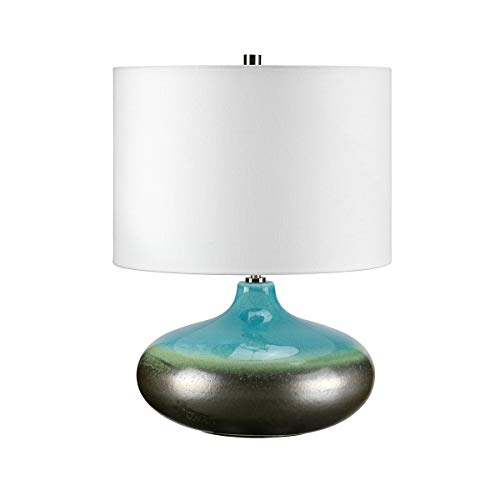 Table Lamp - White Shade - Turquoise and Graphite Finish Glaze - LED E27 60W Bulb