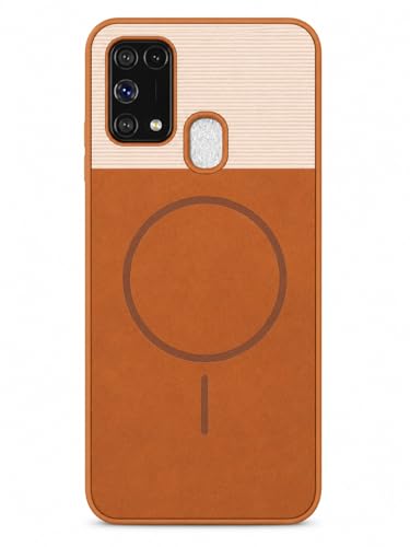 Image of Bintage Dual-Leather Mac Safe Design Phone Case| Soft Touch Finish | Full Camera Protectection Back Cover Compatible for Samsung M31 / M31 Prime - White & Nut Brown