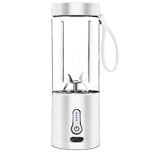 Meichoon Portable Blender Cup USB Charging Juice Mug 530ml/18.7oz 6 Blades with Carrying Strap for Juice Vegetable Smoothie Milkshake LB38 White
