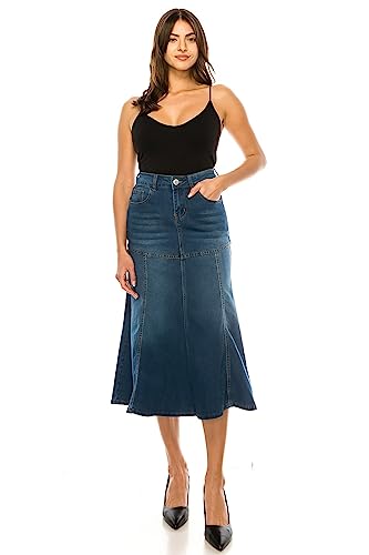 Fashion2Love Women's Juniors/Plus Size Stretch Denim Calf-Length Flared Skirt4