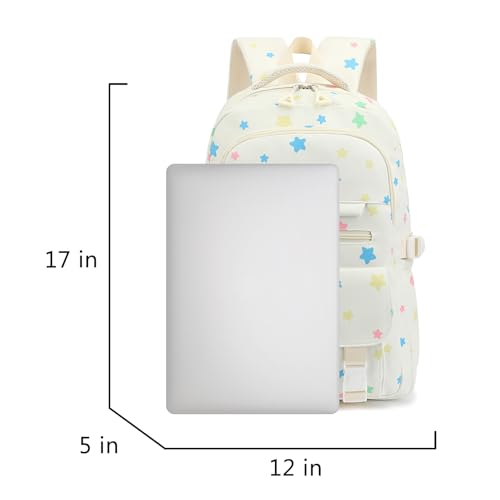 Image of Kids School Backpack for Girls 5-12 Kawaii Travel Star Bookbag,Beige Star