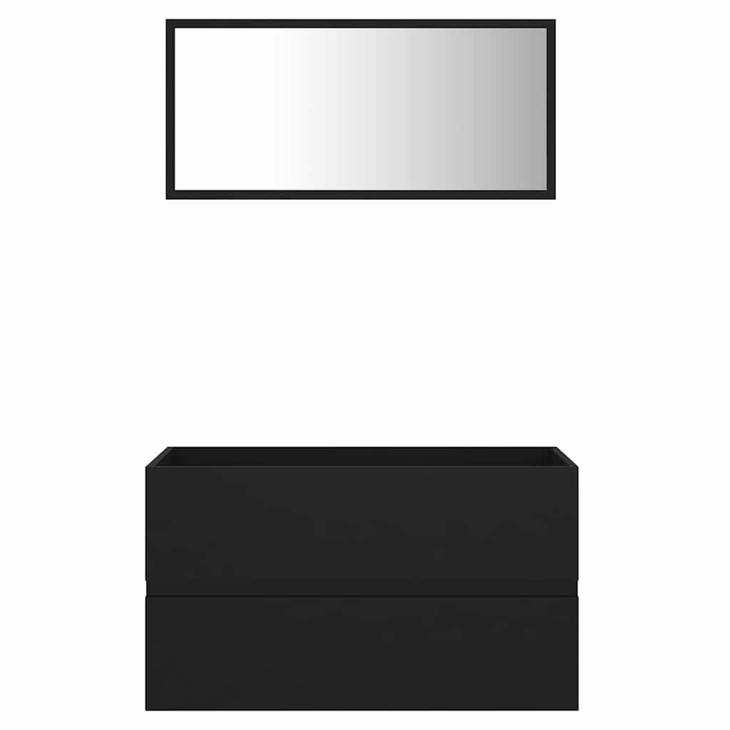 Juego de muebles de baño de madera de 80 cm con espejo y armario para lavabo, 2 piezas, color negro