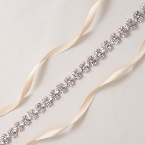 Bridal Belt with Crystal Rhinestones,Wedding Dress Belt Sash Thin Beads Sash for Wedding Bridesmaid Gown3