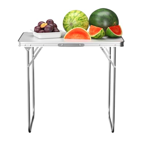 BRIEFNESS Mesa de camping plegable de 2,6 pies / 80 cm, resistente, plegable, con patas de acero plegables