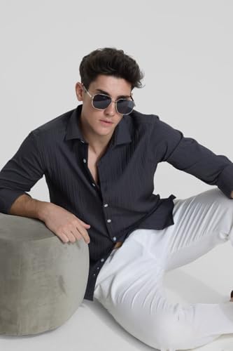 Image of SNITCH Charcoal Grey Stripes Shirts