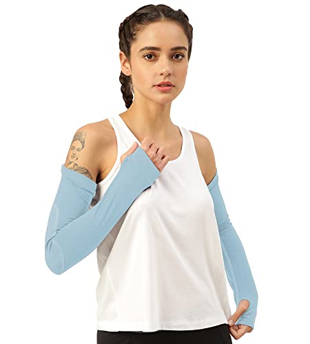 Image of Freecultr Women Breathable Bamboo Cotton Antibacterial Arm Sleeves with Built-in Gloves | Soft, Sweat-Wicking & Skin-Friendly