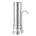 Stainless Steel Faucet Mount Water Filter, 304 Food-Grade Countertop Purifier for Kitchen Tap, 1-Stage Carbon Filter Reduces Chlorine & Odor, Tool-Free Install, Fits Round Faucets, 1 Filter Included