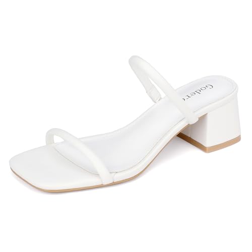 Image of Goderci Women's Chunky Block Low Heeled Sandals | 2 Strap, Square Open Toe, Slip On, Mule Heels