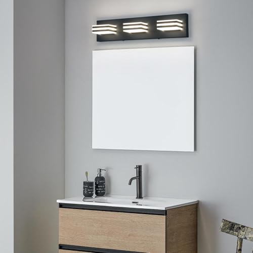 Image of Black Vanity Lights for Bathroom Light Fixtures (3-Light, 20-Inch) Adjust 3 Colors Modern Bath Lighing Fixture Over Mirror LED Vanity Lighting