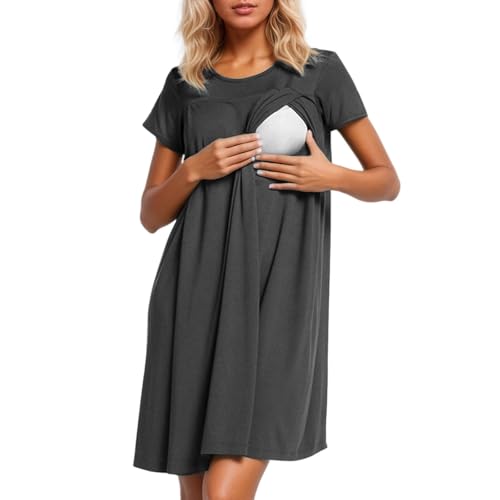 Foweknow Robe de maternité courte élégante pour femme enceinte - Chemise de nuit à manches courtes - Chemise de nuit d'allaitement imprimée - Confortable - Robe de maternité légère et confortable