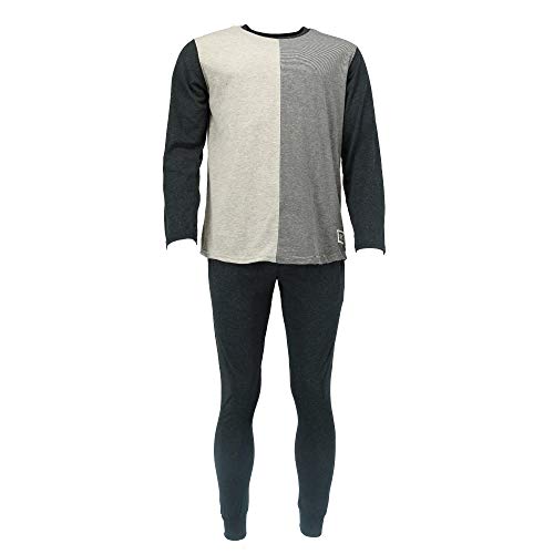 Hanes Men's Long Sleeve Tee Jogger Pant Pajama Set, Large, Black