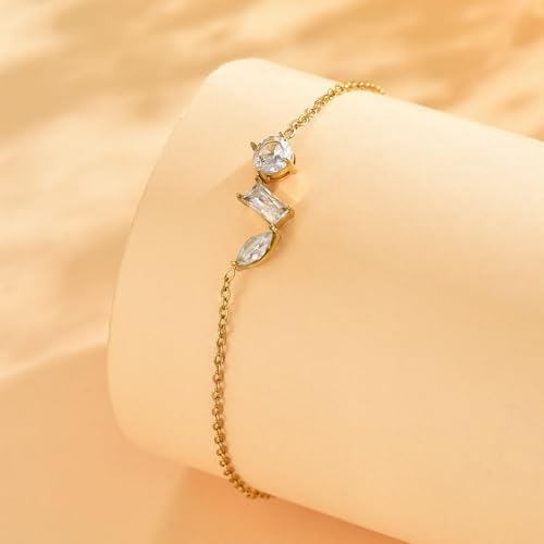 Image of NONAMOIS 18K Gold Plated Diamond Ankle Bracelets for Women Waterproof Gold CZ Pearl Bow Link Chain Anklets Non Tarnish Summer Beach Foot Jewelry Gifts