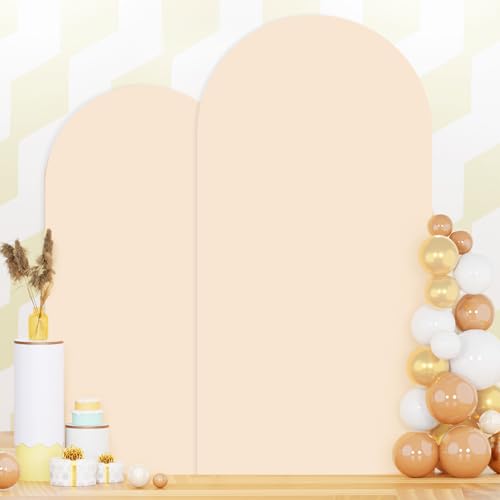Set of 2 Wedding Arch Cover 6ft 7.2ft Beige Arch Cover Chiara Backdrop Covers Spandex Fitted Arched Stand Covers Balloon Arched Covers Stretchy Backdrop for Baby Shower Party Wedding Ceremony Decor by PATYDEST - Used condition - US$15.99