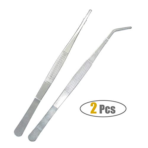 Easeen 2 Pcs Straight and Curved Tip Tweezers, Stainless Steel Precision Tweezers Set