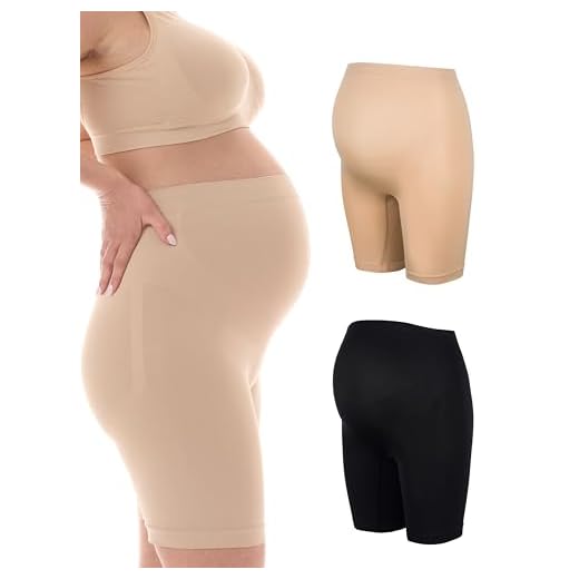 Herzmutter Bragas Premama - Braguitas Embarazada - Shorts de Maternidad - sobrebarriga - Ropa Interior para Futura Mamá - Seamless-Sin Costuras - Set de 1 y 2-5520 (S-M, Negro/Beige)