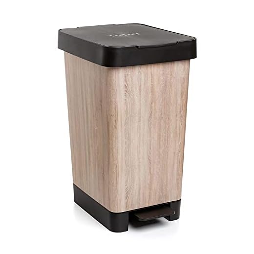 Tatay Cubo de Pedal Smart, 25L de Capacidad, Pedal Retráctil, Polipropileno, Libre de BPA, Bolsa Basura 30L. Color Madera. 26 x 36 x 47cm, Mediano
