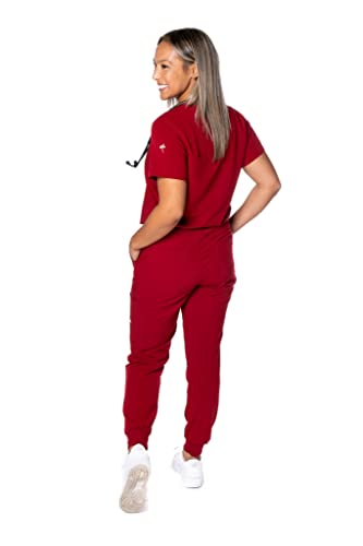 Image of Mim Jogger Scrub Pants for Women, Skinny Leg Joggers, Burgundy, Black, Navy Blue, Green