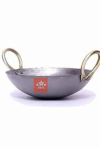 BRRL Iron Lokhand Kadhai 9"/ 1 L Pure Original Loha kadai for Cooking and Frying - White