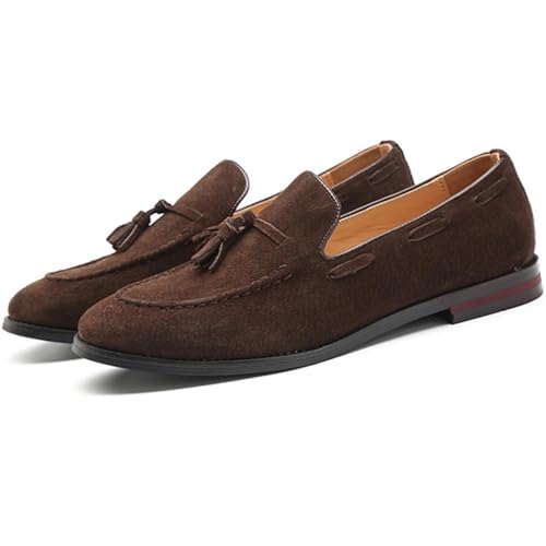 Men's British Style Suede Dress Loafers Slip On Tassels Casual Soft Penny Loafers Driving Shoes Classic Moccasins4