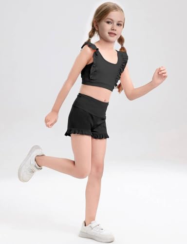 Girls Training Bra Cute Ruffle Sports Bra for Kids Scoop Neckline Fitness Yoga Bra Strap Crop Top3