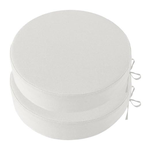 Heavyoff Outdoor Chair Cushions for Patio Furniture, Waterproof Round Patio Seat Cushions with Adjustable Straps for Garden Burgundy Sofa, Set of 2, White, 19x19x3 Inch