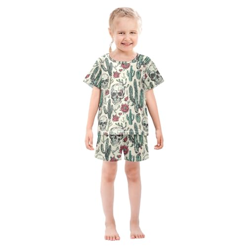 ALAZA Cactus Skulls Flowers Pajama Set Short Sleeve Sleepwear Soft Lounge Nightwear3