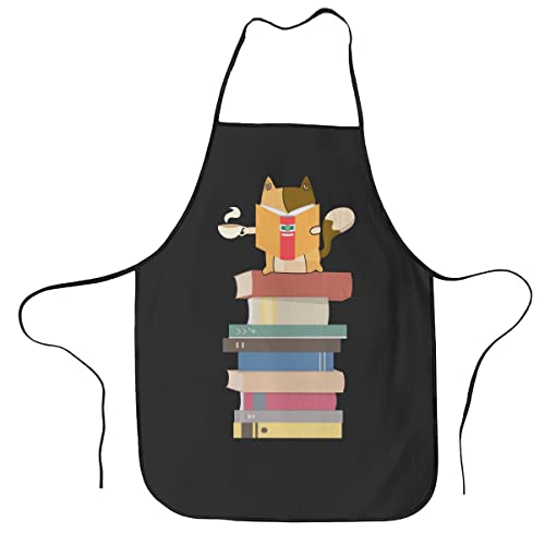 Libri Cat Reader BBQ Grill Grembiuli per uomini e donne - Grembiuli divertenti per mamma Papà Amico Grembiule da cucina professionale Taglia unica Ideale per cucinare Cuocere al forno Giardinaggio Gri