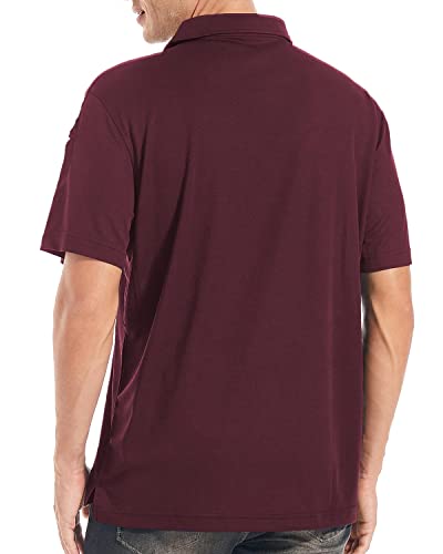 Polu Men's Short Sleeve Polo Shirts Quick Dry Summer Casual Pique Jersey Golf Polo T-Shirts Wine Red 3Xl #TOP7