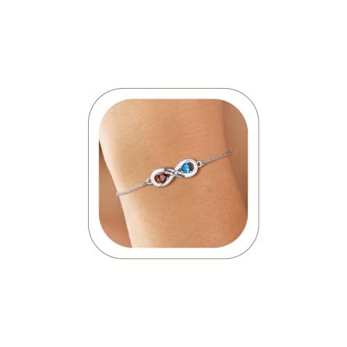 Custom4U Personalized Infinity Birthstone Bracelets for Women Name Bracelet | Sterling Silver Adjustable Engraved Name Link Bracelet Jewelry Gifts for Mom Couple Mother's Day Birthday Valent