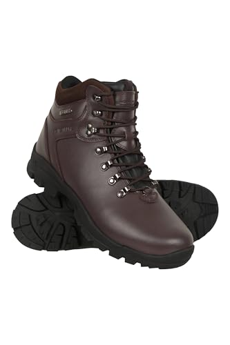 Image of Mountain Warehouse Latitude II Extreme Mens Waterproof Leather Walking Boots - Vibram Sole, IsoDry & EVA Midsole - Spring, Summer, Hiking, Outdoors & Walking Brown Adult Shoe Size 7