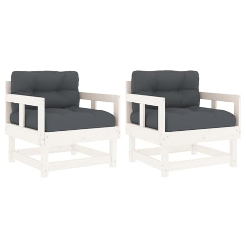 Homgoday Sillones de jardín con Cojines 2 uds Madera Maciza Pino Blanco, Sillas de Jardín Sillón Terraza Balcón Patio Butaca Asiento Muebles Mobiliario Hogar Comedor Duradera Robusta Tipo 3 - imagen 2