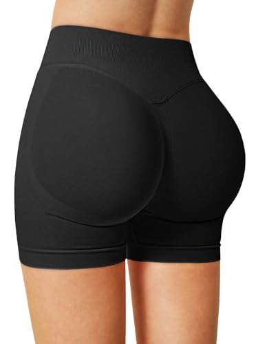 High Waist Workout Impact Shorts for Woman, 4.5" Scrunch Butt Lifting Seamless Tummy Control Biker Gym Yoga Shorts-Black-L — view 4