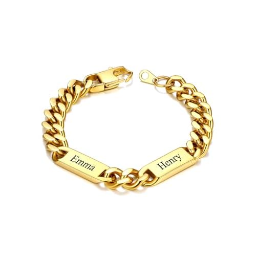 Custom4U Personalized Cuban Link Bracelet for Men, 5mm/7mm/9mm Width 1-6 Names Engraved Stainless Steel Customized Chain Silver Bracelet Jewelry Gifts for Men Women Mom Dad Husband Father b.