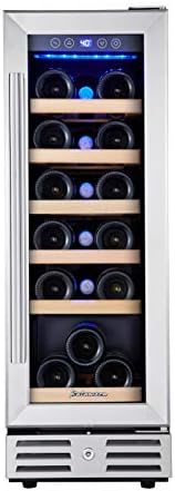 Kalamera Mini Fridge 18 Bottle - 12 inch Wine Cooler Refrigerator, Built-in or Freestanding, with Stainless Steel & Double-Layer Tempered Glass Door, and Temperature Memory Function Wine Fridge