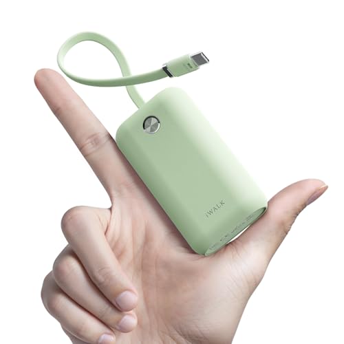 Image of iWALK Mini Portable Charger 10,000mAh, 22.5W USB-C Fast Charging Power Bank with Built-in Cable, Travel Essential Ultra-Small Battery Pack Compatible for iPhone 17 /16 /16 Pro /15, Samsung, Google, Green