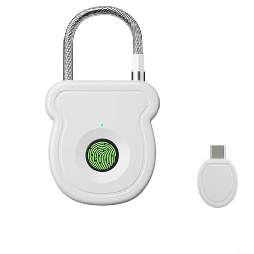 Candado inteligente de huellas dactilares con decodificador 0.5s para desbloquear 20 usuarios Carga tipo C para armarios de gimnasio, mochilas, maletas y armarios (blanco)