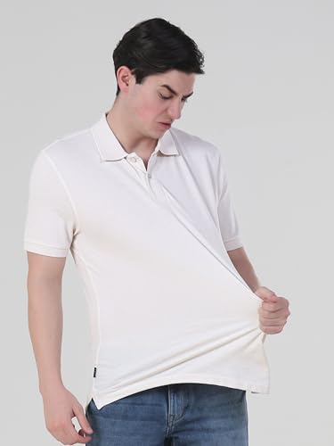 Image of TURMS Men's Casual Solid Polo T-Shirt, Odor Control, Stretchable & Breathable, Cotton Blend Fabric, Collared Neck, Half Sleeve