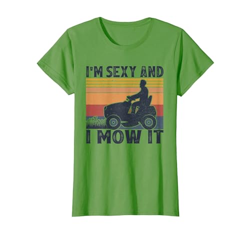 I'm Sexy and I Mow It Vintage Funny Riding Lawn Mower T-Shirt, Women, Grass Green, Large